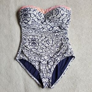 Tommy Bahama Navy and White Floral One-Piece Swimsuit